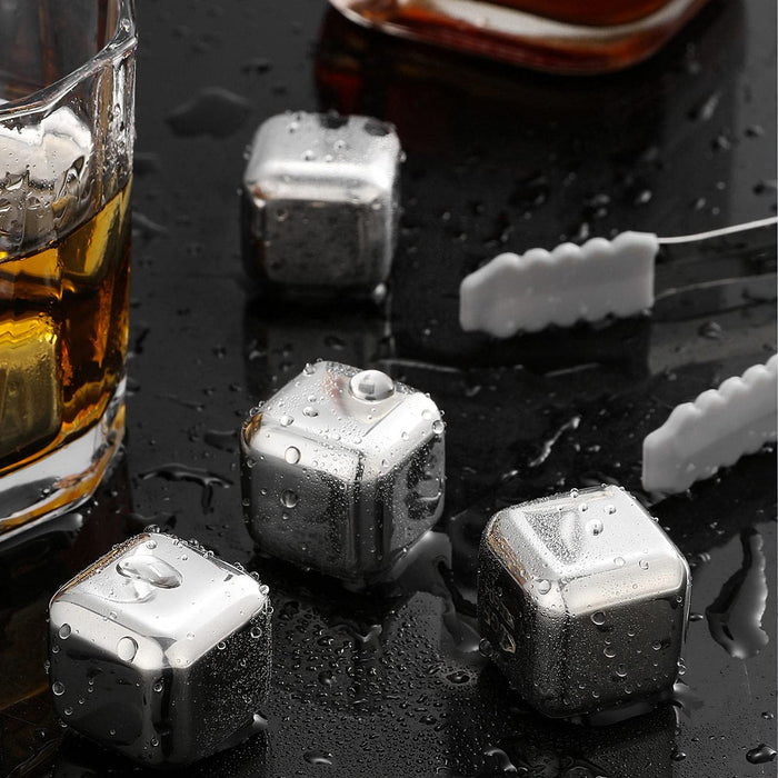 Silver Metal Whiskey Stones Set in Box for Him, 6 Steel Whiskey Rocks,  Metal Ice Cubes, Cool Whiskey Gift for Men, Boyfriend