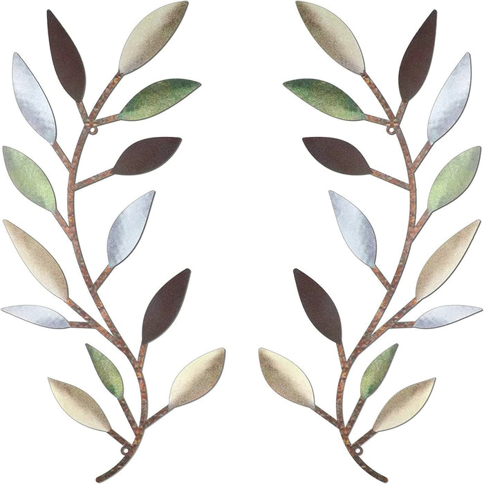 DUZYXI 2 Pieces Branches leaves Metal Wall Art Decor Vine Olive Branch Leaf Wall Art Wrought Iron Wall Art Decor Sculptures