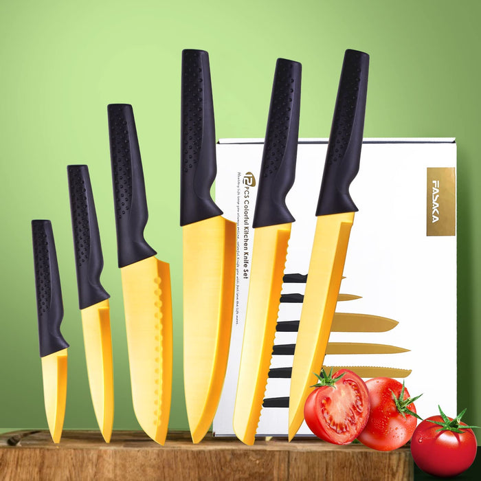 FASAKA Knives Set for Kitchen, Chef Knife Set, Kitchen Knife Sets, 6Pcs  Titanium Coated Golden High Carbon Steel Made Kitchen Knives & 6Pcs Knife