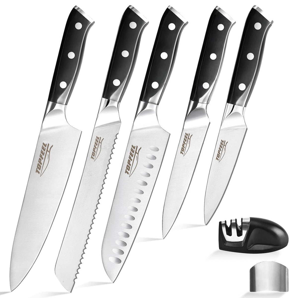 Topfeel 3pcs Butcher Knife Set Hand Forged Chef Knife Boning Knife, High Carbon Steel Meat Cutting Knife for Kitchen Camping BBQ