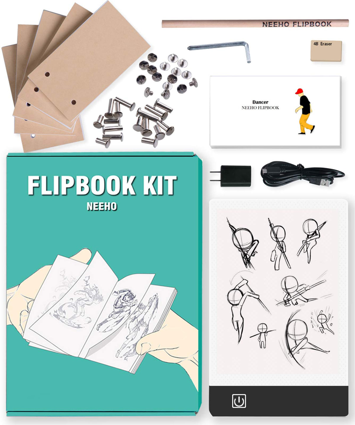 Flip Book Kit with A4 Light Pad - Includes 240 Sheets Flip Book Paper with  Screws for Drawing and Tracing. Animation Kit Paper/Blank Flip Books for A4