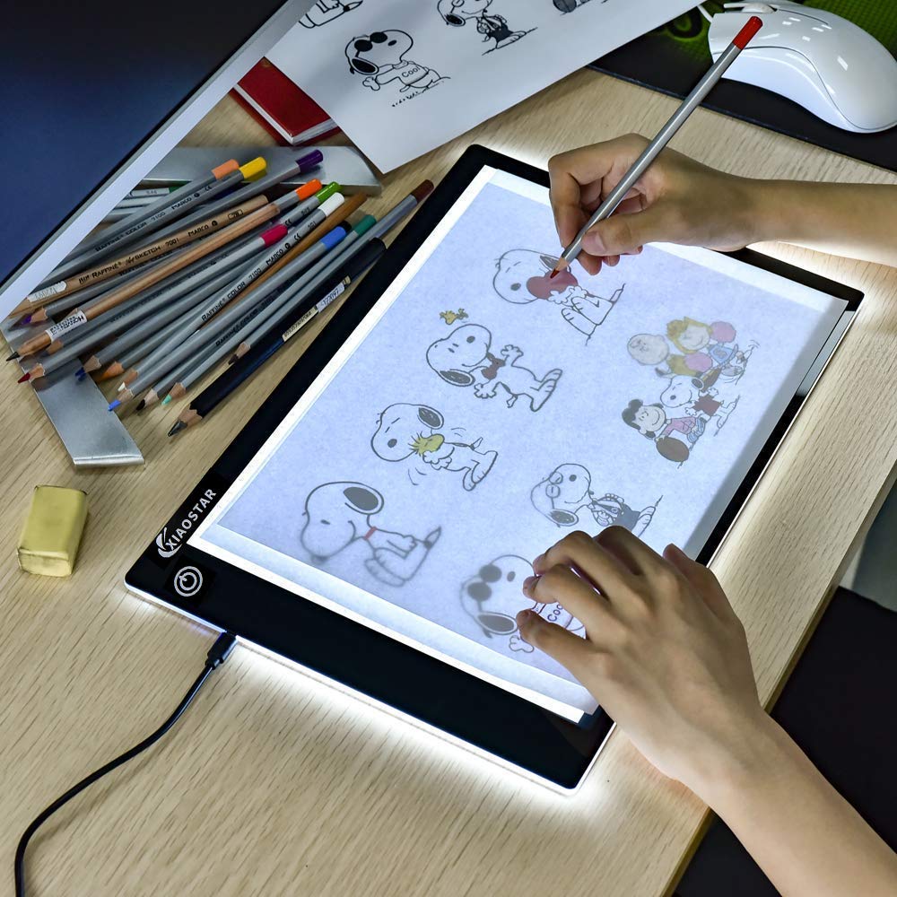 Tracing Light Box, Light Up Tracing Pad, 6 Levels Brightness Rechargeable Sketching Light Board for Tracing with Built-In Clip and 57pcs Full