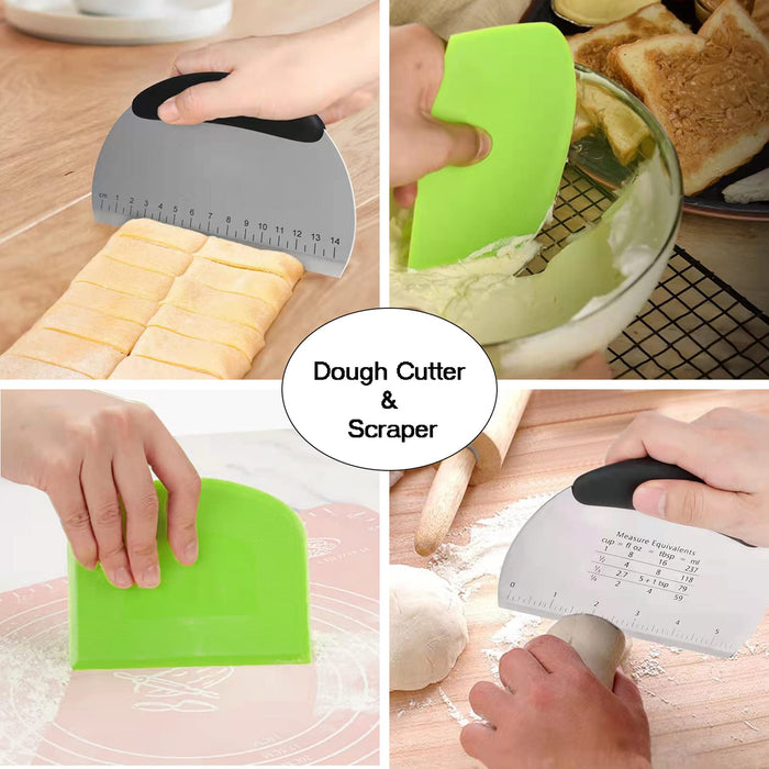 Dough Scraper Cutter, Stainless Steel Dough Scraper With Handle And  Measuring Scale, Pastry Cutter Plastic Scraper Smoother Tool Set