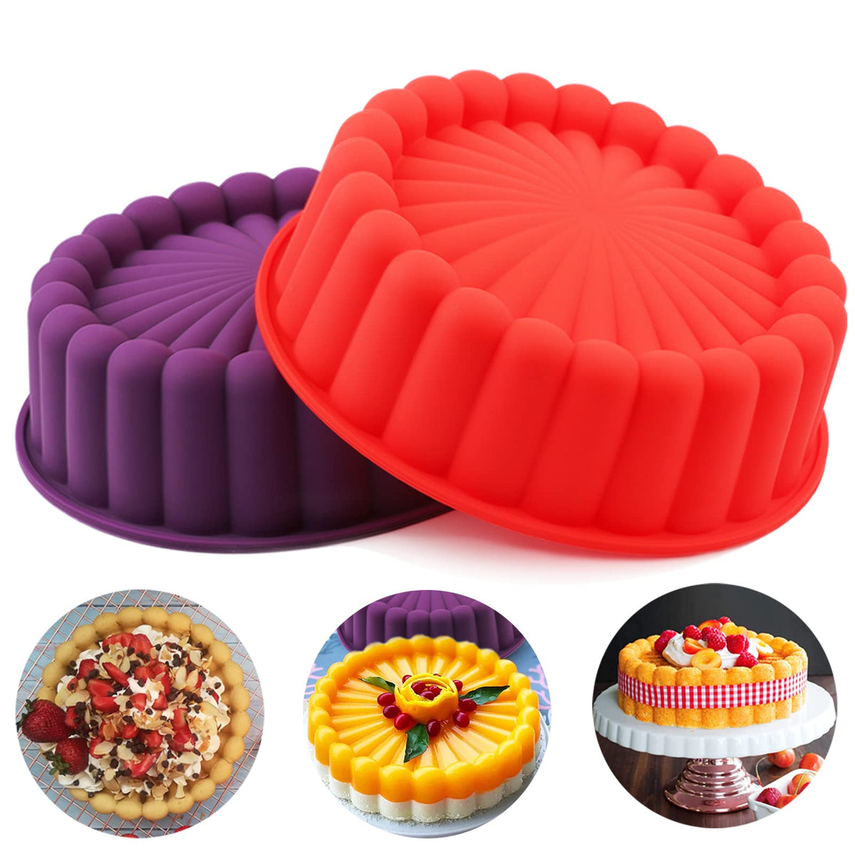 8 inch Round Cake Pans(2 Pack) - Nonstick Silicone Cake Molds for Layer  Cake, Cheese Cake and Chocolate Cake - Deep Red