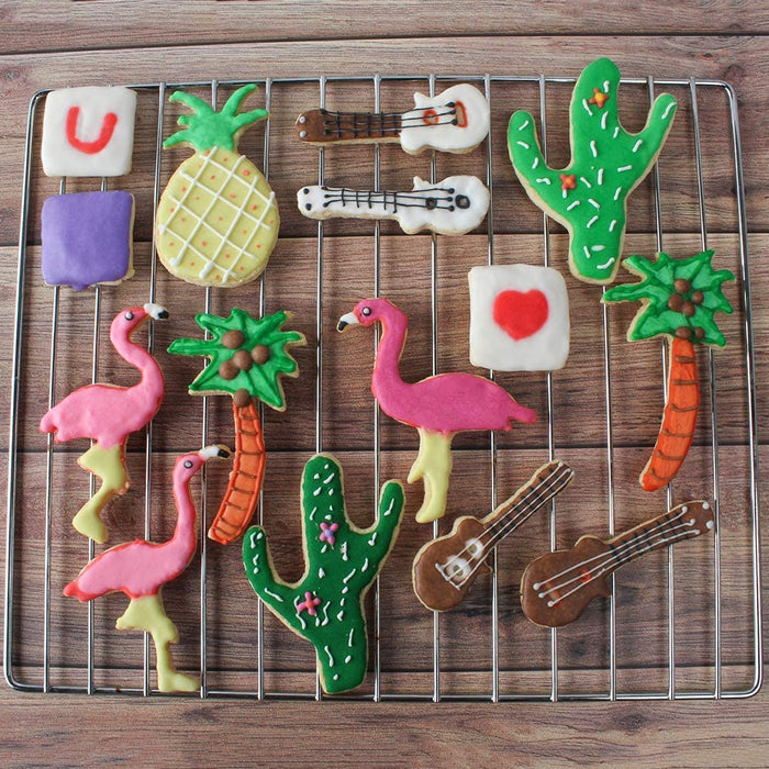 Hawaiian Cookie Cutter Set Beach Themed Cookie Cutter 6 Piece Flamingo, Pineapple, Cactus, Palm Tree, Guitar Ukulele Cookie Molds
