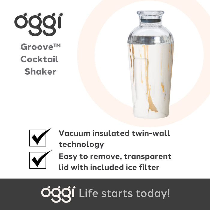 Oggi™ Groove Double Walled Cocktail Shaker with Lid - Mills & Co