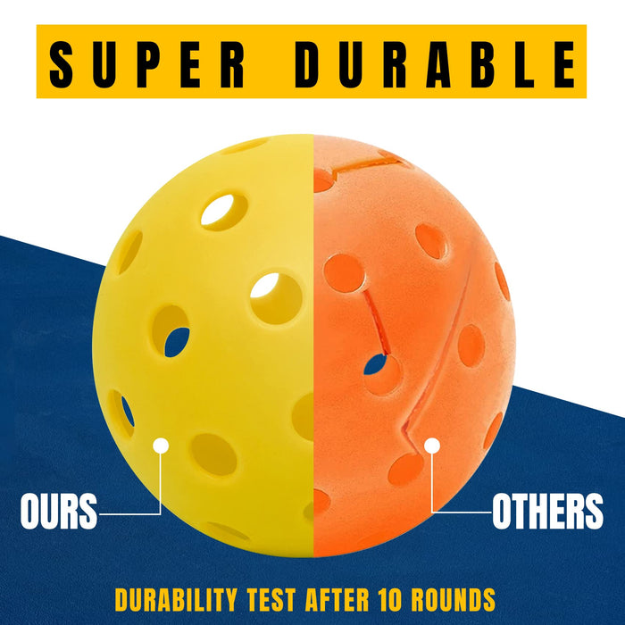 Barudan Outdoor Pickleball Balls - 40 Precise Pickleball Balls Outdorr/Indoor, Designed and Optimized for Pickleball Yellow 3 or 12 Bulk Packs of Pickleballs