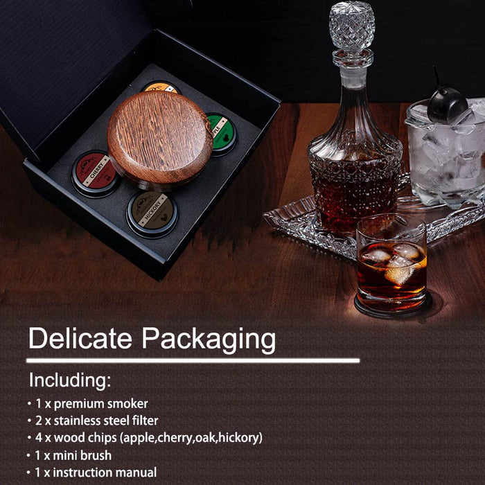 MANJUSAWA Cocktail Smoker Kit with 4 Flavor Wood Chips,Old Fashioned Kit for Cocktails,Whiskey,Drink,Bourbon