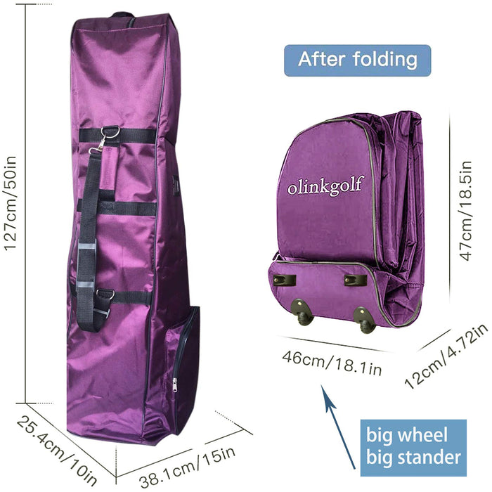 olinkgolf Golf Travel Cover with Big Wheels,Golf Travel Bag Case for Golf Clubs Airlines, Heavy Duty Golf Bags Cover Made of 1980D Oxford,Durable Water Resistant Nylon, Purple，Black,Navy Blue