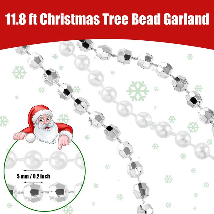 Jishi 16ft Christmas Garland Christmas Tree Silver Bead Decor
