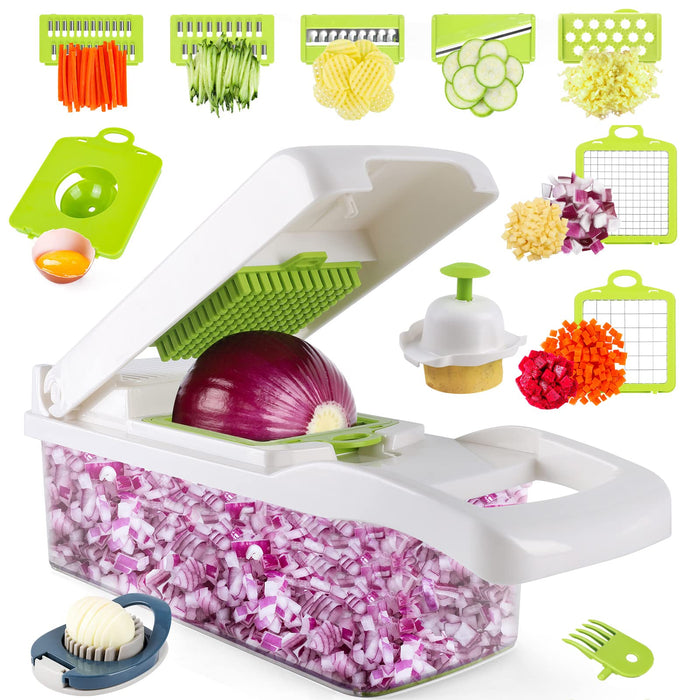 Vegetable Chopper Dicer Slicer Cutter, All in One Multifunctional 12 in 1 Food Choppers, Onion Chopper, Veggie Chopper with Stainless Steel Blades