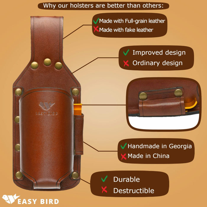 EASY BIRD Handmade Full-Grain Leather Beer Belt Holster for Men. Bottle Opener Included.  for Men. Brown.