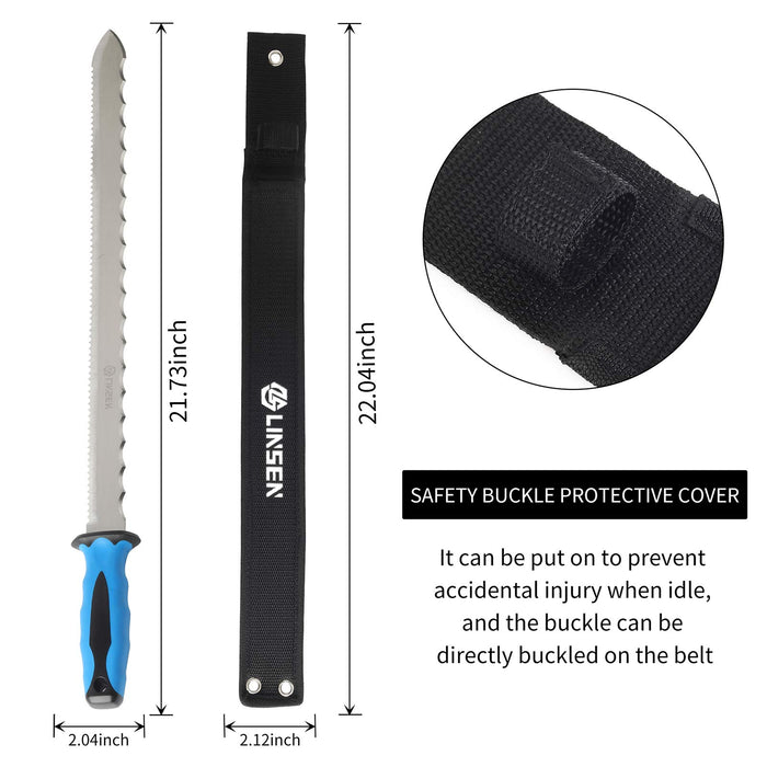 Linsen-outdoor Stainless Steel Garden Knife with 16.5" Blade, Double Side Utility Sod Cutter Lawn Repair Garden Knife with Nylon Sheath