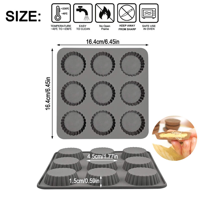 Palksky Chocolate Almond Peanut Butter Cup Mold - (3PCS) 9 Cup Bite Size Fat Bombs Snack Baking Pan/Mini Silicone Cookie Candy Mold for Brownie, Jello, truffle