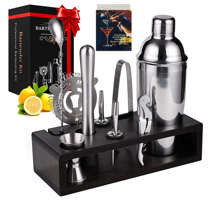 CyanCloud Cocktail Shaker Set, Bartenders Kit 10 Pcs for Home and Bar, Stainless Steel Cocktail Set with Stand, 26 Oz Cocktail