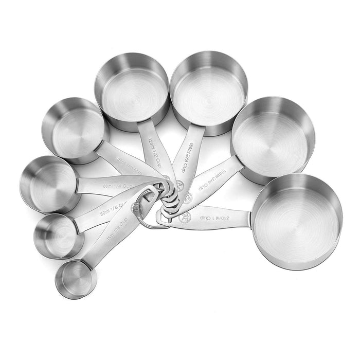 Smithcraft Measuring Cups Set of 7, 18/8 Stainless Steel Measuring Cups  with 1/8, 1/4, 1/3, 1/2, 2/3, 3/4 & 1 Cup for Kitchen & Baking, Dry and  Liquil