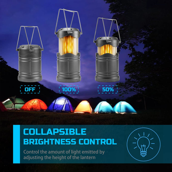 Lichamp 4 Pack LED Camping Lanterns, Battery Powered Camping Lights Super Bright Collapsible Flashlight Portable Emergency Supplies Kit, Dual Mode, Dark Gray