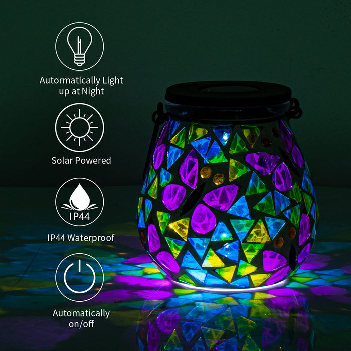 Afirst Mosaic Solar Lanterns - Glass Hanging Lights Butterfly Hollow Out Waterproof Outdoor Decorative for Garden, Patio, Holiday Party Outdoor Decoration, 1 Pack
