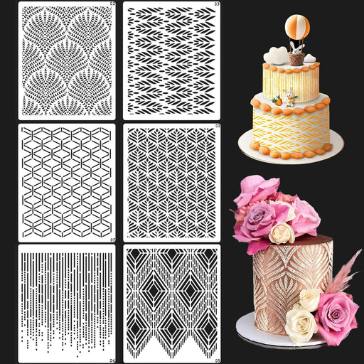 6Pcs Cake Stencil Template Lavender Grass Geometric Wedding Cake Decorating  Tools Fondant Cookie Buttercream Stencil Drawing Pattern Mold