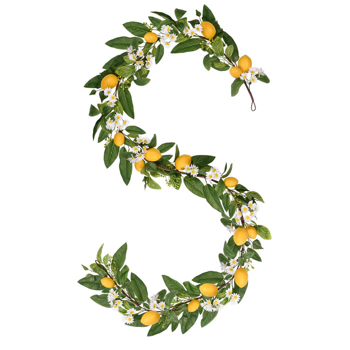 DDHS Lemon Garland, 6 Ft Lemon Decor with Lemon Daisies and Green Leaves, Spring & Autumn Fruit Garland for Home Front Door Wall and Mantle