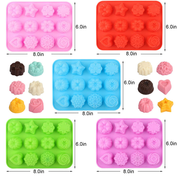homEdge Food Grade Silicone Flowers Molds, Baking Pan with Flowers and  Heart Shape Non-Stick 3-Pack Silicone Molds for Chocolate