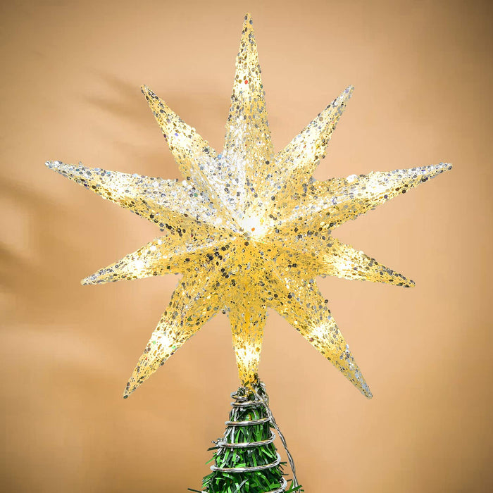 DearHouse 12 Inch White Glittered Christmas Tree Topper Star Treetop Decoration for Christmas Home Decor