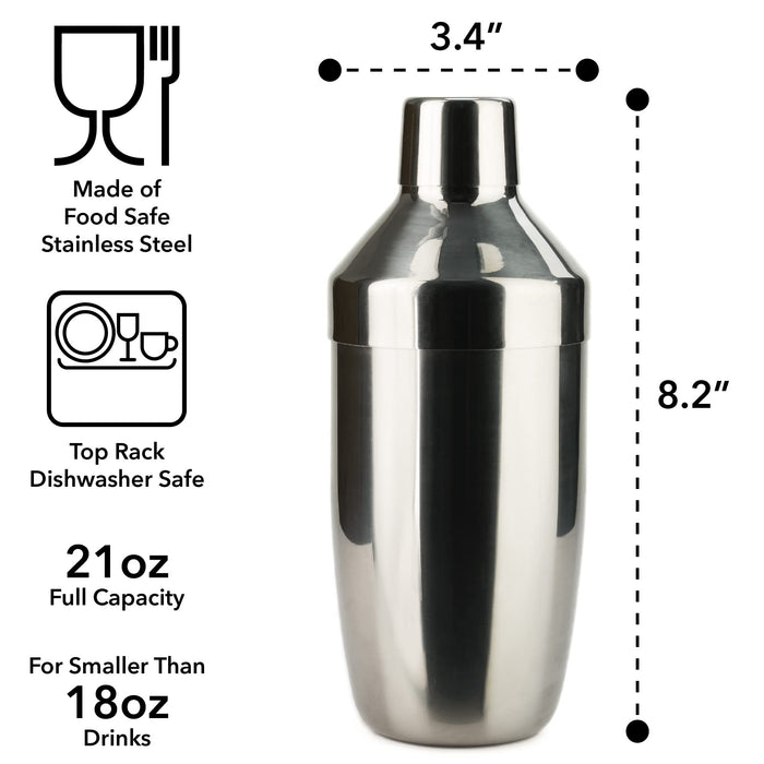 Oggi 3 Pc Single Serve Cocktail Shaker Double Wall Stainless Steel