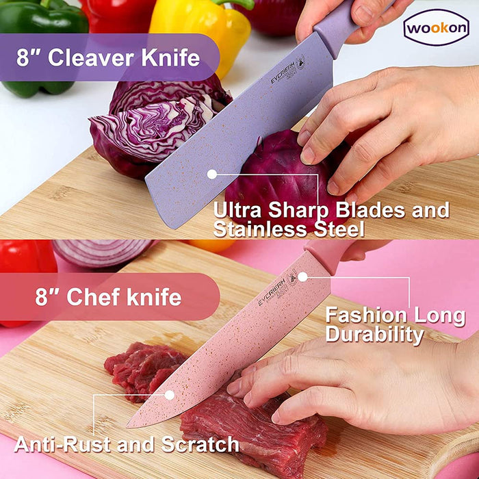 Colorful 6 Piece Stainless Steel Knife Set with Ergonomic Handle for  Cutting, Multifunctional Chef Knives (Pink)