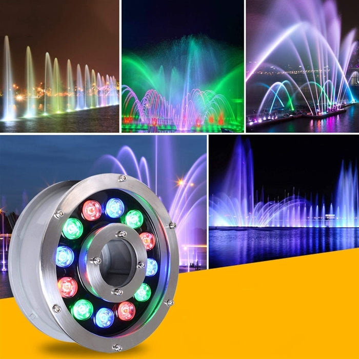GUODDM Recessed Underwater Light - Ring Fountain Light, LED 12V / 24V Middle Hole Pond Underwater Lights, IP68 Waterproof Round Park Fountain Lights Color Water Feature Lights