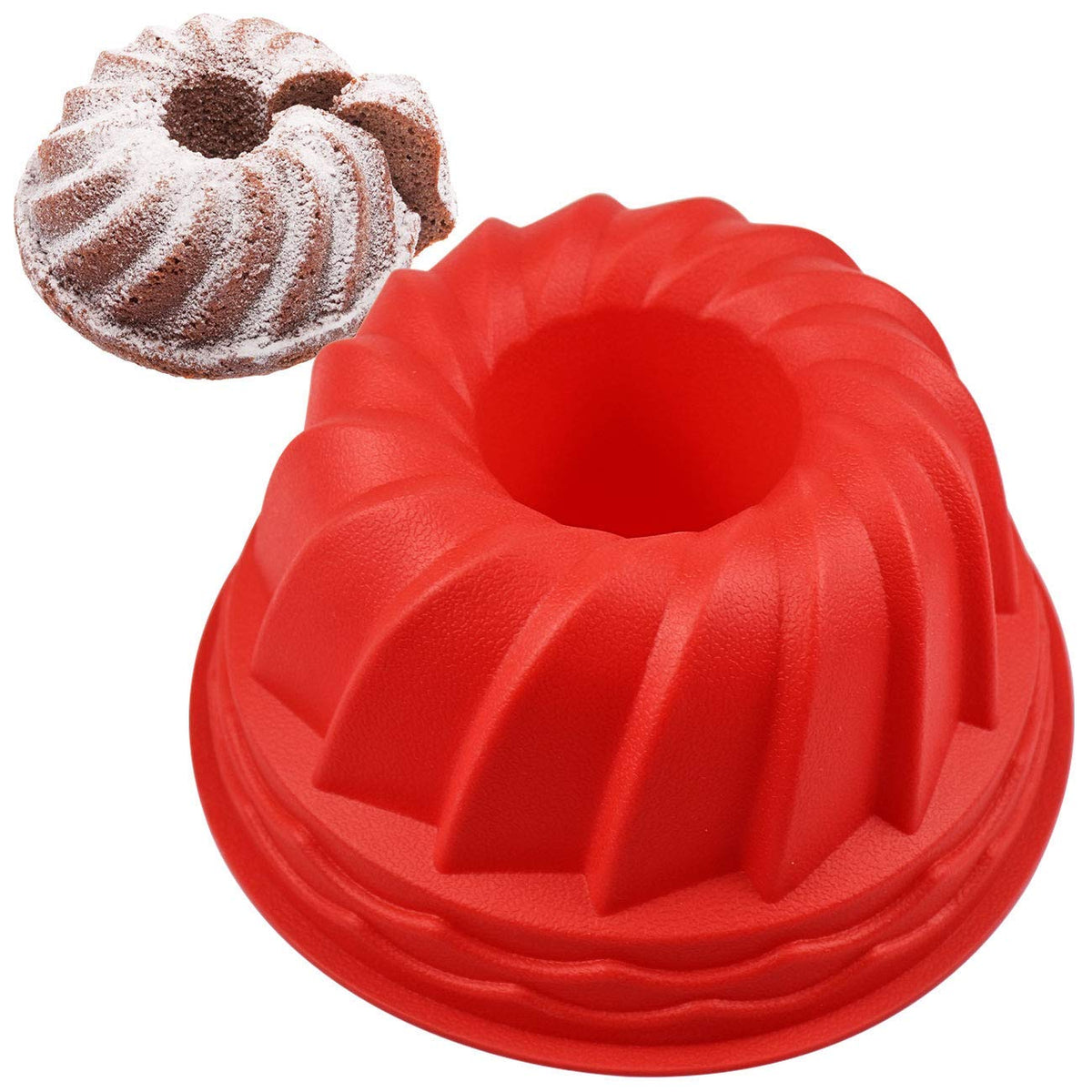BAKER DEPOT 2 Pack Swirl Silicone Fluted Cake Pans for Baking 8 Inch Round  Tube Mould Non-Stick Mousse Chocolate Cakes Pan for Jello Bread