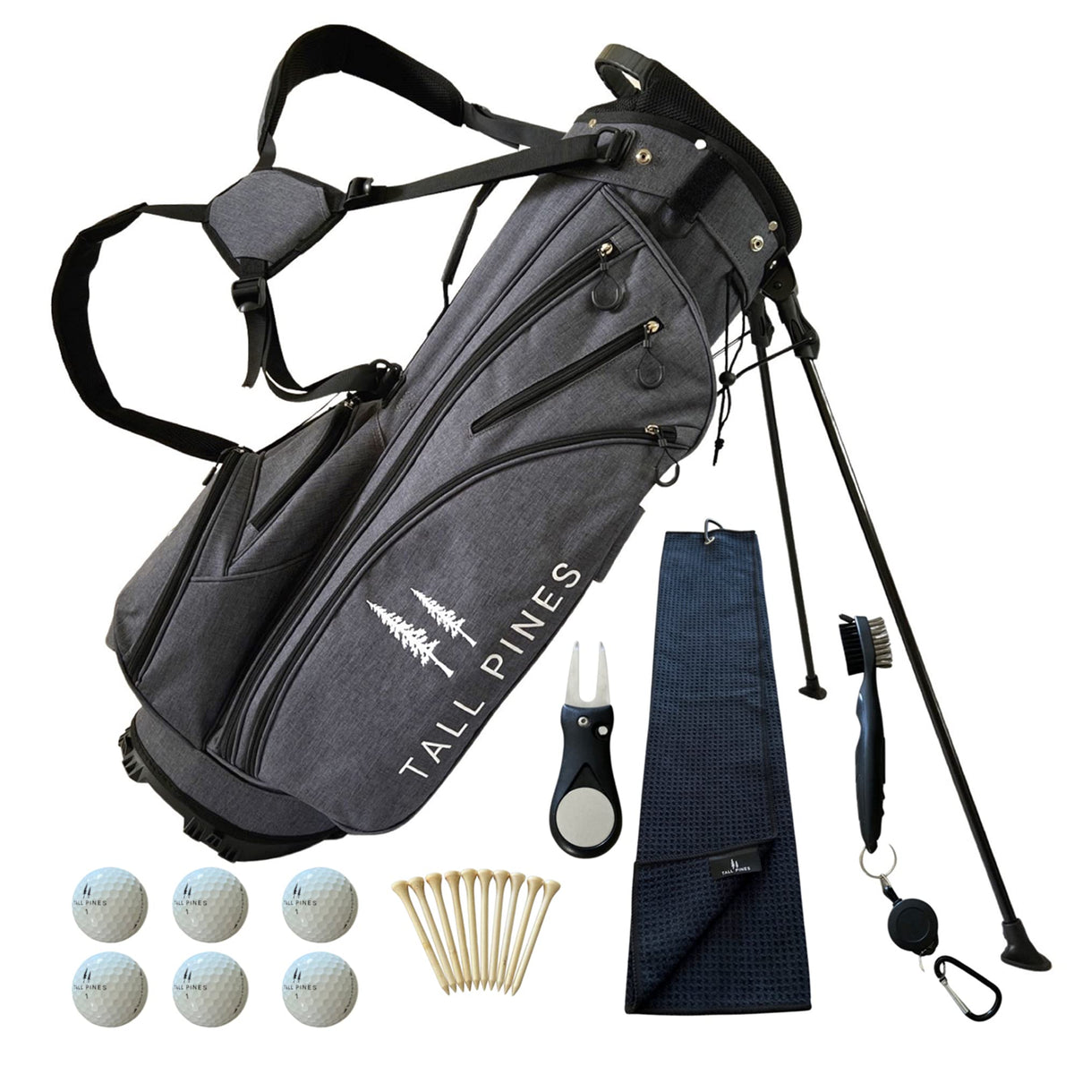 Tall Pines Golf Durable Canvas Stand Bag w/Golf Accessories Kit, 5
