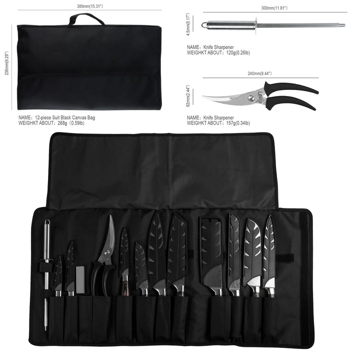 XYJ Professional Knife Sets for Master Chefs knife set,Kitchen Knife Set  with Bag,Cover,Scissors,Culinary Chef Butcher Cleaver,Cooking  Cutting,Utility,Bread,Santoku,Stainless Steel 