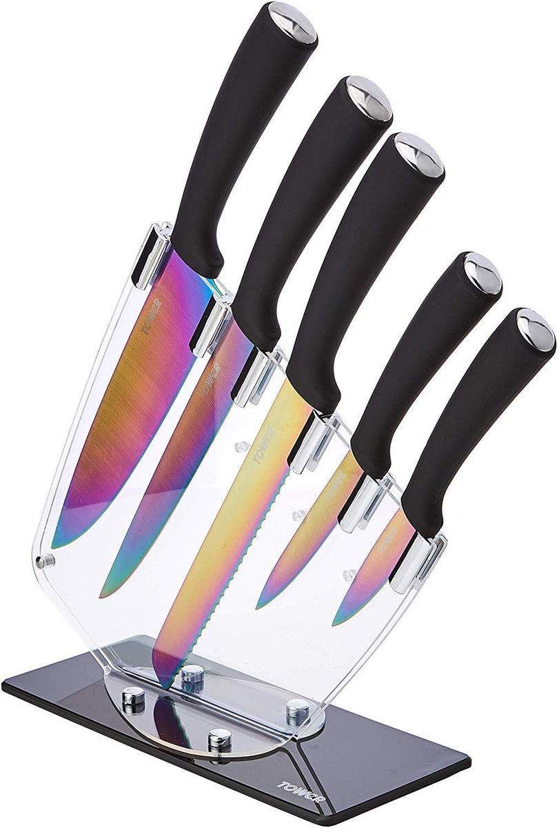 TOWER Damascus Effect Kitchen Knife Set with Stainless Steel Blades an —  CHIMIYA