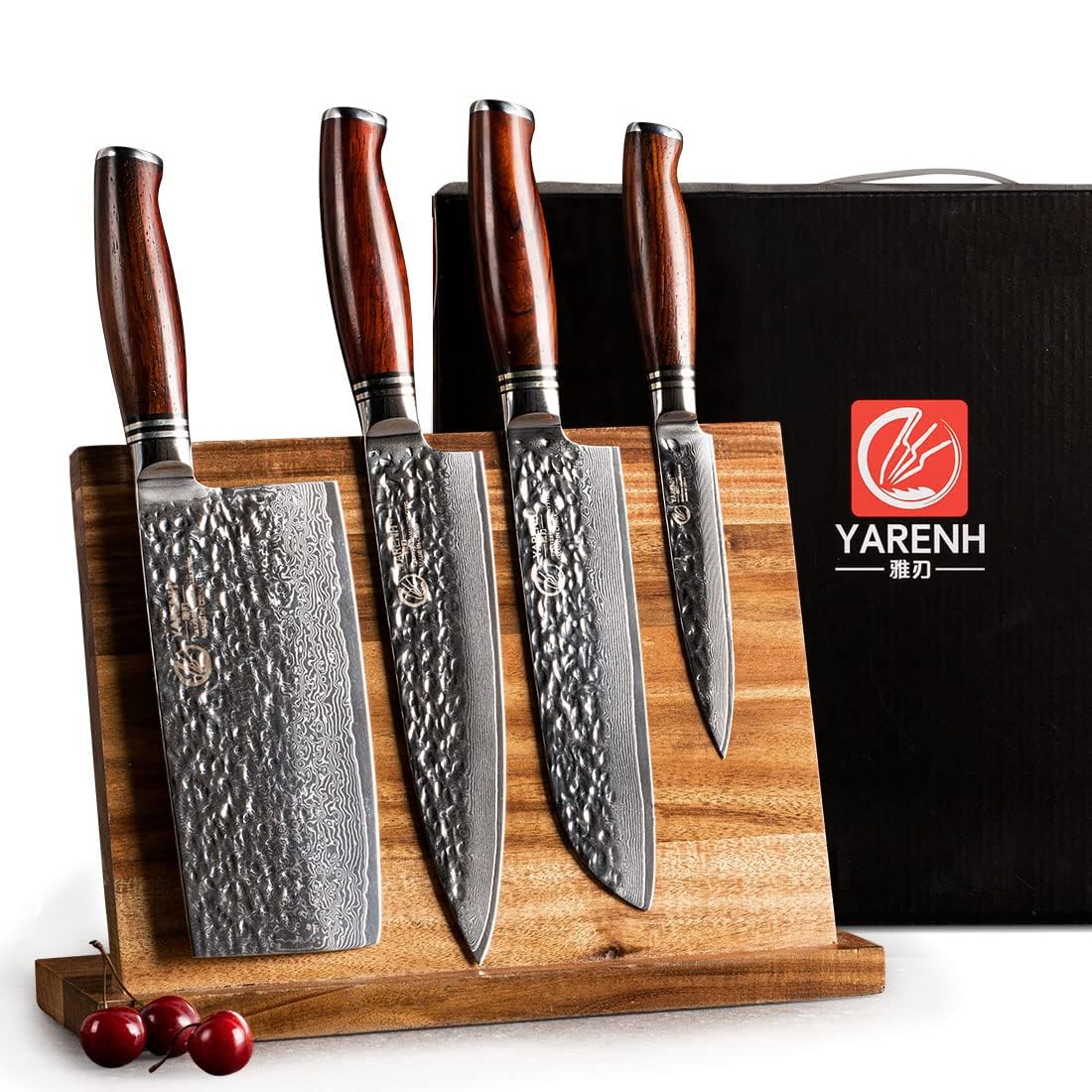 GladiatorsGuild G29RD- Professional Kitchen Knives Custom Made Damascus  Steel 8 pcs of Utility Chef Knife Set with Chopper/Cleaver Pocket Case Roll