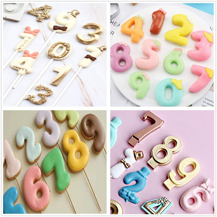 Number Stamp Cookie Cutters Set of 10 pcs, Mini Number Spring Stamping Cookie Cutters Food Grade Plastic 0 to 9 Direct Embossing