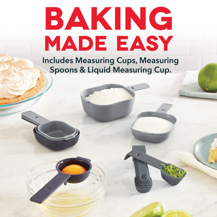 Rae Dunn Measuring Cup Set - 9 PC. Nesting Stackable Liquid Measure Cup,  Dry Measuring Cups and Spoons with Funnel and Scraper - Nesting and Clicks