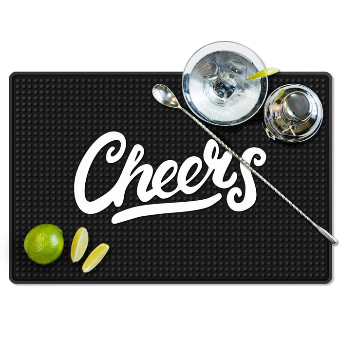 Knot and Style Cheers Bar Mat Counter Top - 17.7 x 11.8 inch, Black Waterproof, Non-Slip, Non-Toxic, Heavy Duty Rubber