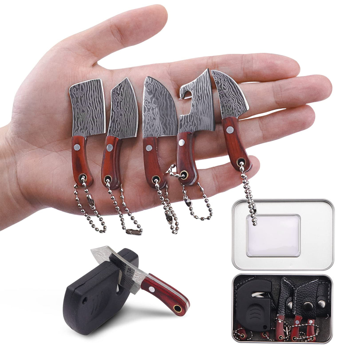 5Pcs 1 Set Mini Pocket Knife Portable Box Cutter Tiny Damascus