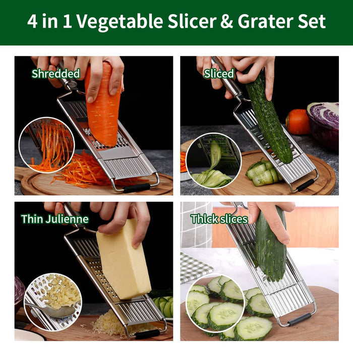 4-in-1 Multi-purpose Vegetable Slicer Set Cheese Grater Vegetable Cutter  Cabbage Chopper Kitchen Stainless Steel Interchangeable Blades, Potato  Lemon