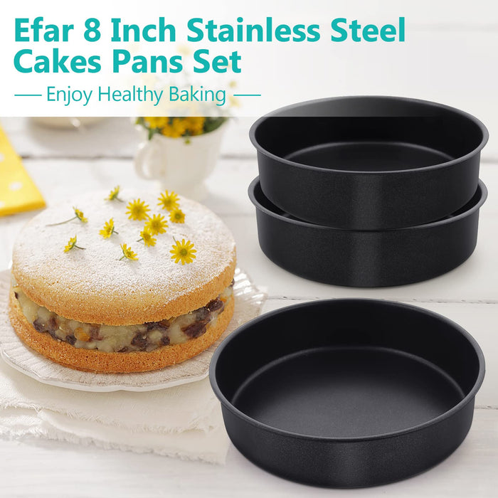 E-far 8 Inch Cake Pan Set of 3 Stainless Steel Round Layer Cake Baking Pans