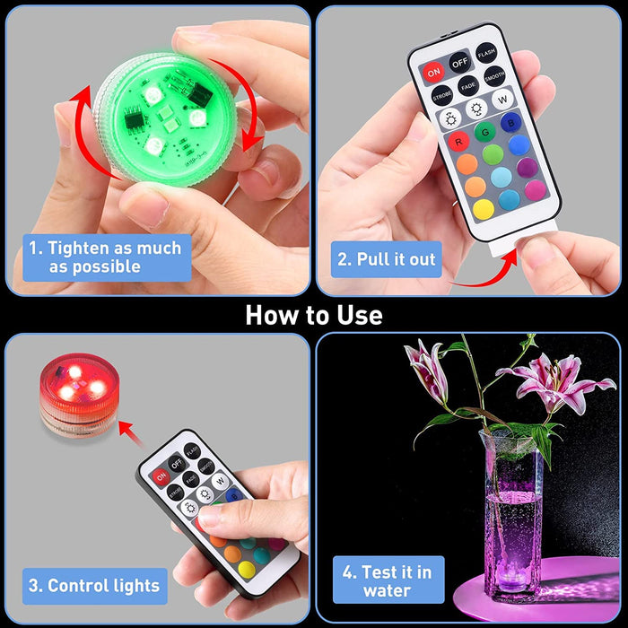 Mini Submersible LED Tea Lights - Waterproof Flameless Led Lights Battery  Powered, Small Led Candle Light for Christmas, Vase, Hot Tub, Pool, Party