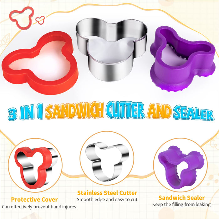 Sandwich Cutter and Sealer Set,4 Pcs Bread Sandwich Decruster Pancake Maker DIY Cookie Cutters for Kids Bento Box,Heart Dinosaur Unicorn Mickey Shapes