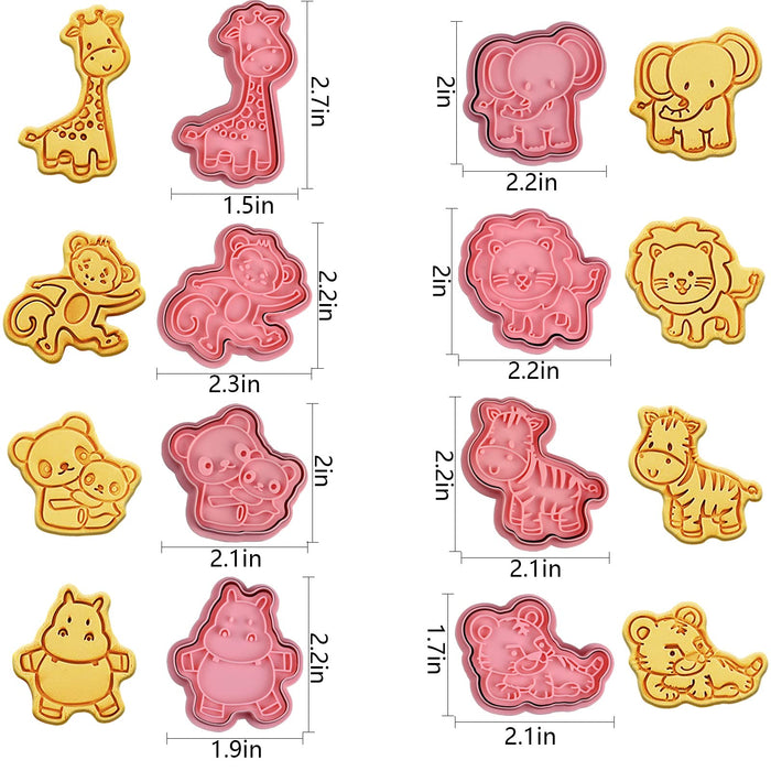 Animal Cookie Cutters With Plunger Stamps Set,8 Piece 3D Animal Embossing Cutters For Biscuit Fondant Cheese Baking Molds