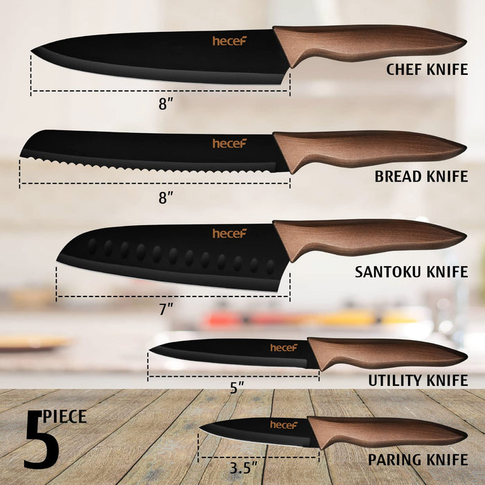 hecef Black Oxide Knife Set of 6 with Matching Blade Protective Sheath,  Black Kitchen Knife Set, Scratch Resistant & Rust Proof, Hard Stainless  Steel