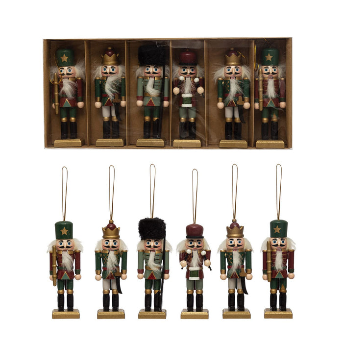 Creative CoOp Wood Nutcracker Ornaments, Multicolor, Boxed Set Of 6 Styles