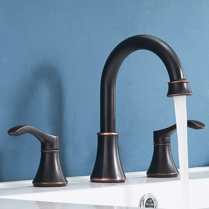 VALISY Antique Widespread Solid Brass 2-Handle 3 Hole Oil Rubbed Bronze Bathroom Sink Faucet, Bath Lavatory Vanity Faucets Set with Water Hoses