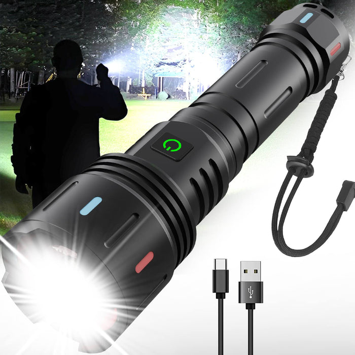 Rechargeable Flashlights High Lumens MAX 150000 Lumen,Super Bright LED Flashlight,High Powered Brightest Flashlight for Emergencies/Camping Gear,Zoomable,Waterproof,5 Modes,USB Handheld Flash Light