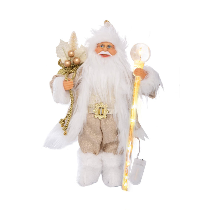 Costyleen Christmas Santa Claus Figurine Decoration with LED Light Medium Size Ornament, Enjoyable Doll Toy Table Decor Festival Present 14'' Gold