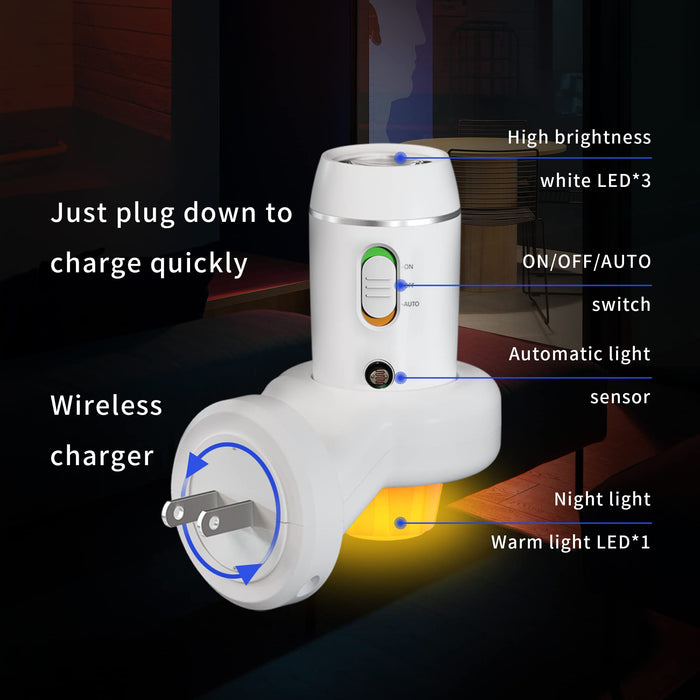 White Light Plug in Flashlights with Motion Detection Rechargeable Night  Lamp Torch LED Power Failure Emergency