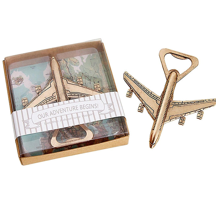 Youkwer 16 PCS Skeleton Airplane Bottle Opener with “OUR ADVENTURE BEGINS”Exquisite Packaging for Wedding Party